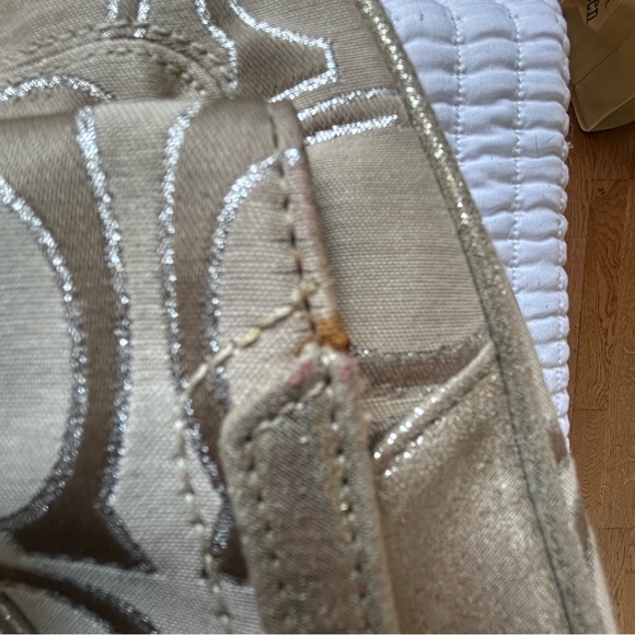 Used Coach Poppy Signature Sateen Metallic Pushlock Satchel - light khaki - Picture 12 of 14